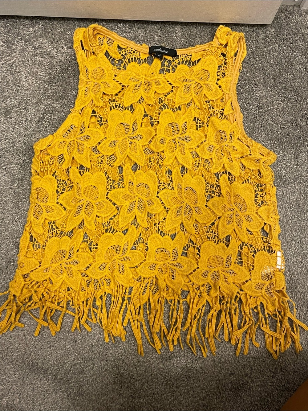 Ambiance Yellow Floral Lace Fringe Camisole